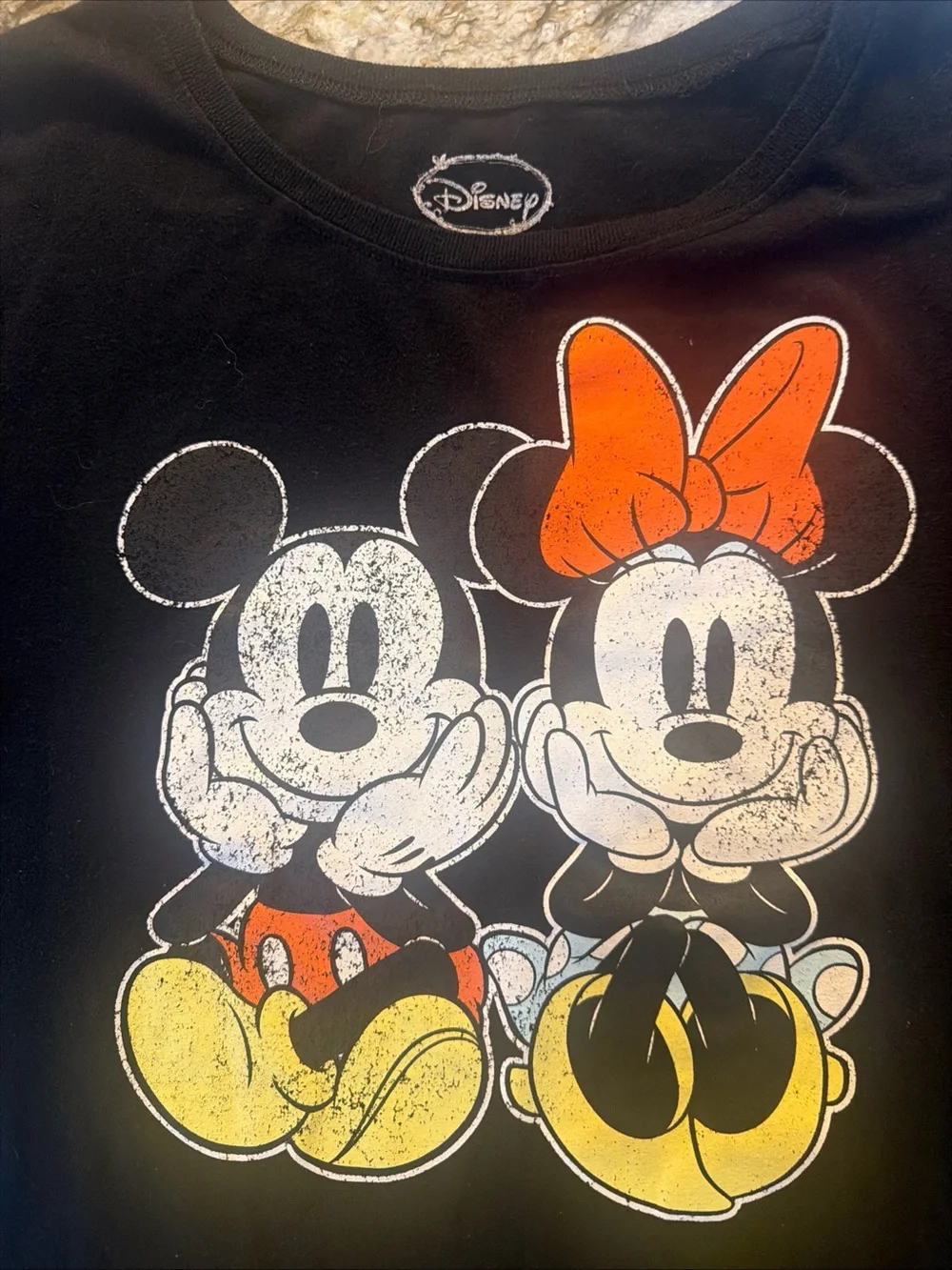 Disney Black Kids Tee with Mickey & Minnie Graphic and Orange Bow